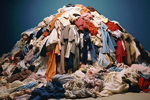 High pile of clothes for recycling